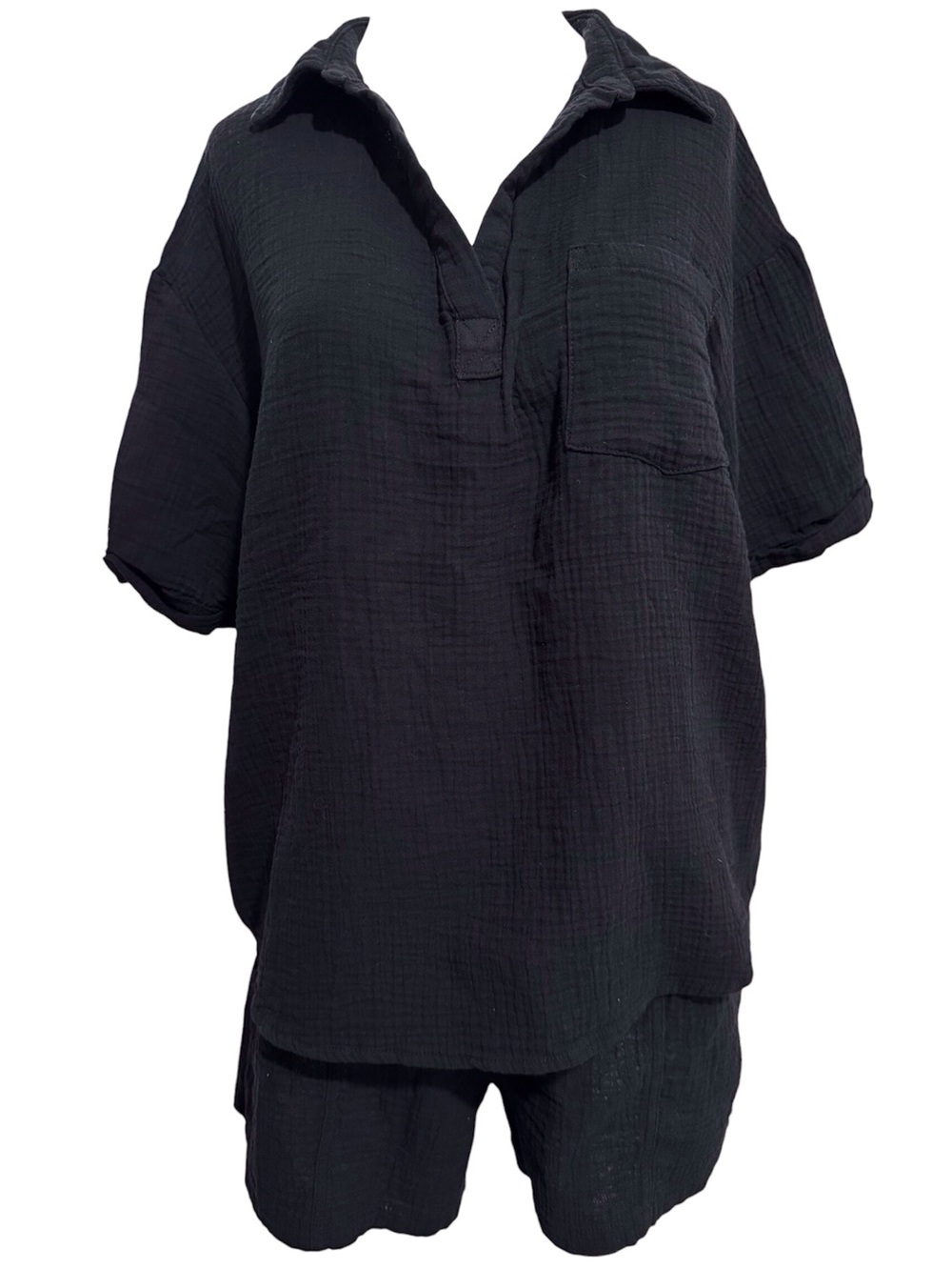 Dokotoo 100% Cotton Gauze Shirt Shorts Lounge Set Black Size XLARGE